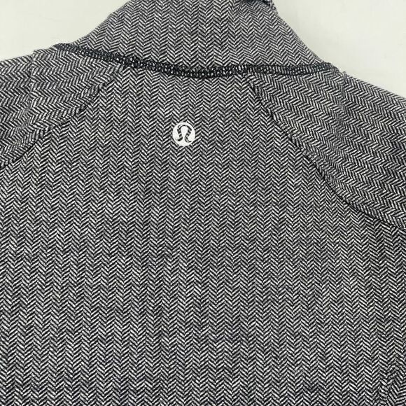 Lululemon Gray Black Herring Bone Mock Neck Zip-Up Track Jacket Size 8 - Picture 6 of 6
